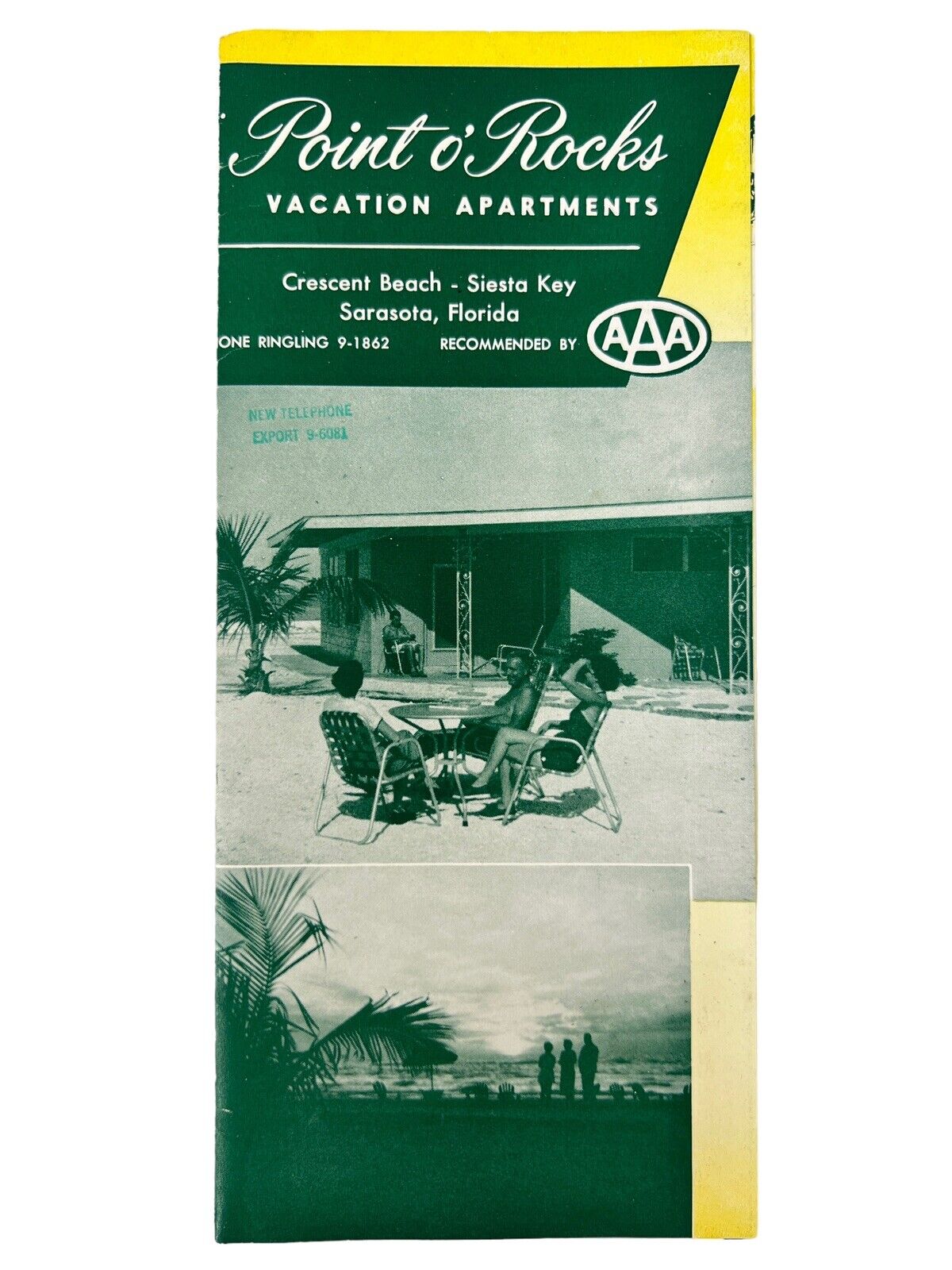 Point O Rocks Florida Map Vintage 1958 Brochure & Card POINT O’ROCKS Vacation Apartments SARASOT ...