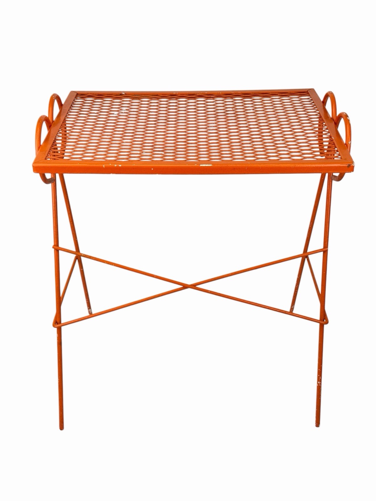 Vintage 1950s MCM Wrought Iron Mesh Salterini Style Nesting Side Tables Set Of 3