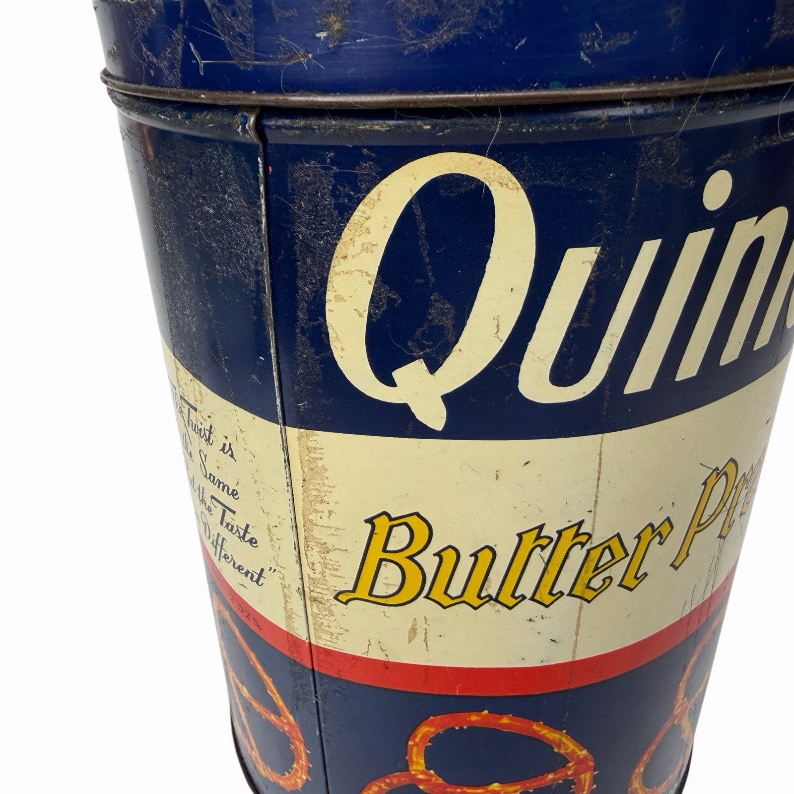 Vintage 1960's QUINLAN’S Butter Pretzel Twists Can Tin Reading, PA 12 oz.
