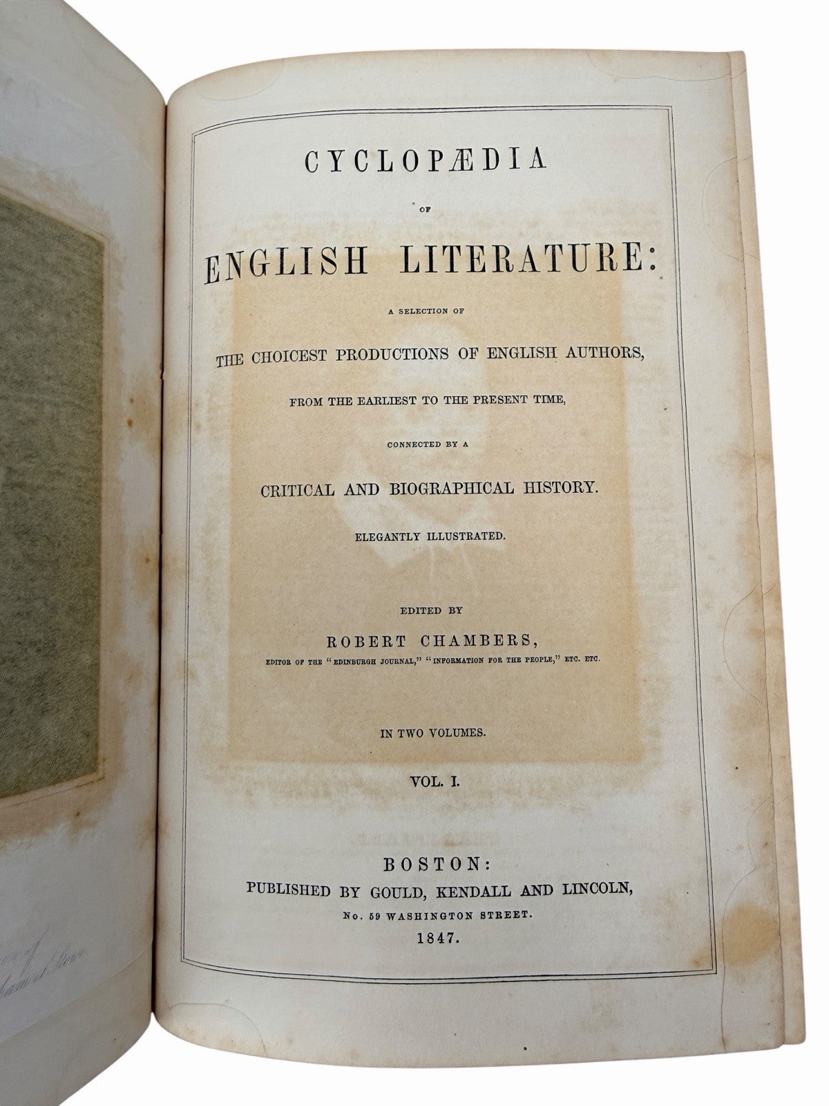 1847 CYCLOPAEDIA OF ENGLISH LITERATURE Volumes 1 & 2 by R. CHAMBERS Antique Book