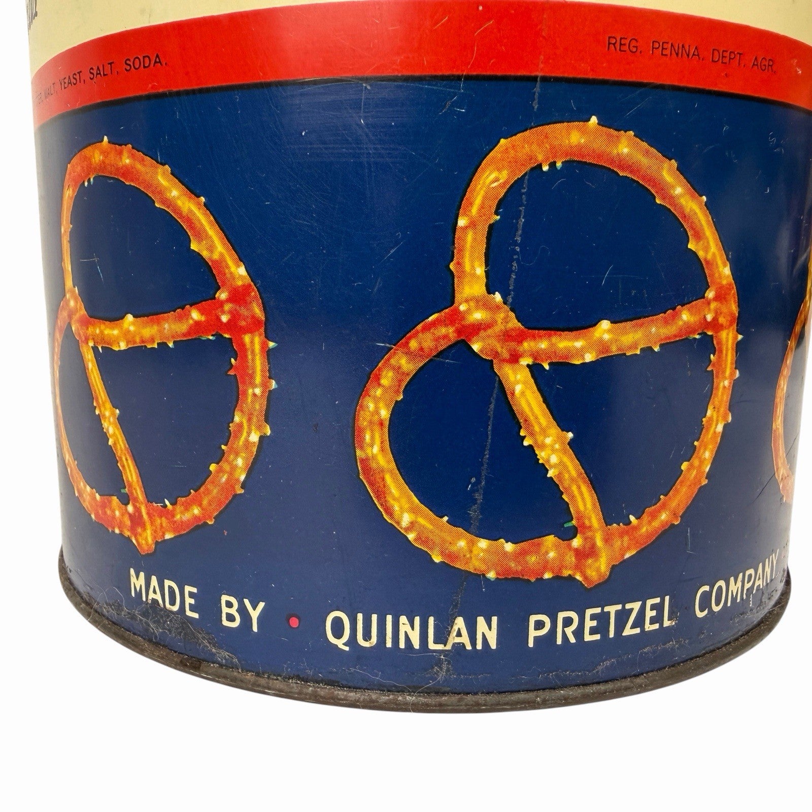 Vintage 1960's QUINLAN’S Butter Pretzel Twists Can Tin Reading, PA 12 oz.