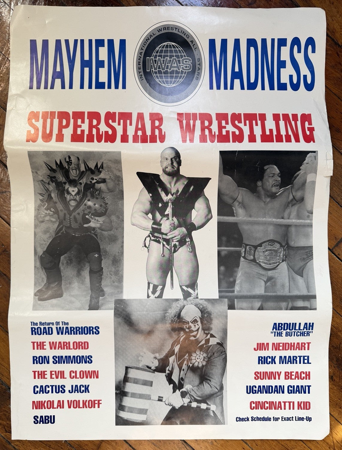 Vintage 1990s IWAS Superstar Wrestling Poster SABU Cactus Jack ROAD WARRIORS ECW