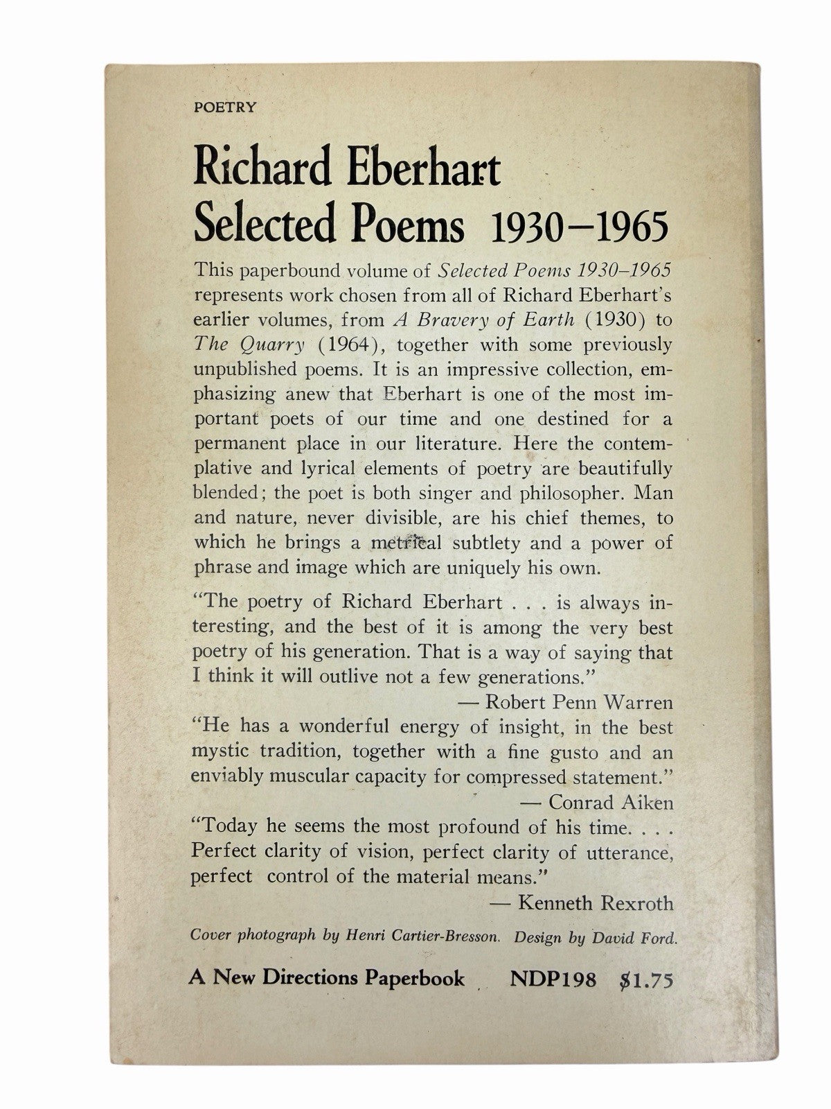 SIGNED Richard Eberhart: Selected Poems 1930-1965 New Direction NDP198 Pulitzer