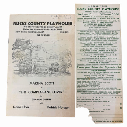 Vintage 1962 Bucks County Playhouse NEW HOPE PA Playbill & Season Handbill Flyer