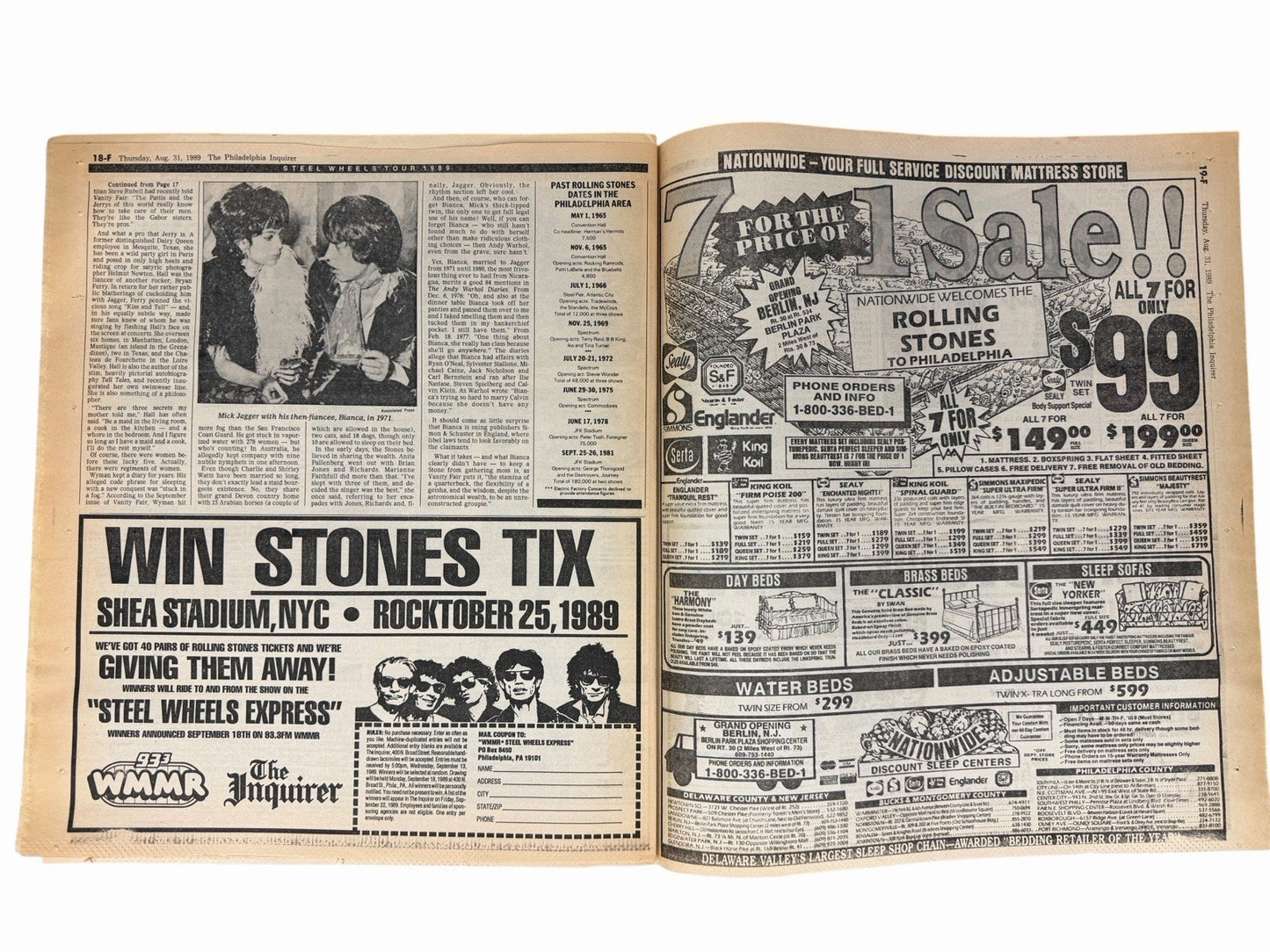 Vintage 1989 ROLLING STONES Steel Wheels Tour PHILADELPHIA INQUIRER Newspaper
