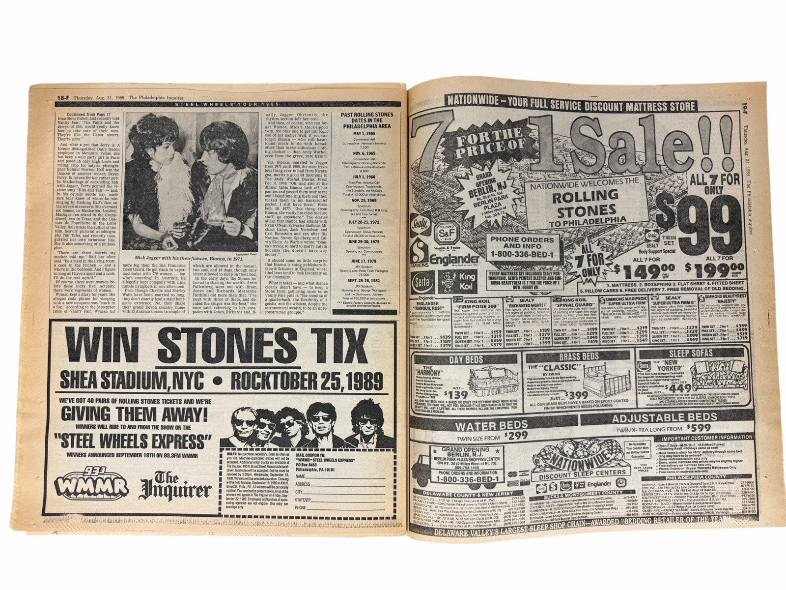 Vintage 1989 ROLLING STONES Steel Wheels Tour PHILADELPHIA INQUIRER Newspaper