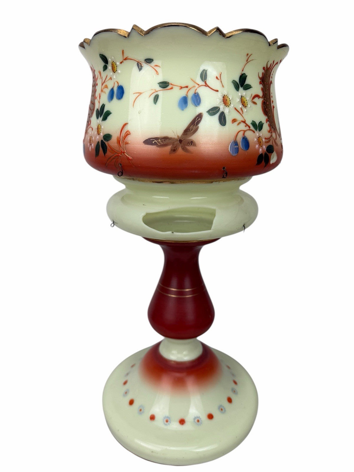 Antique Victorian Bohemian Bristol Glass CHILD PORTRAIT Mantle Lustre Luster