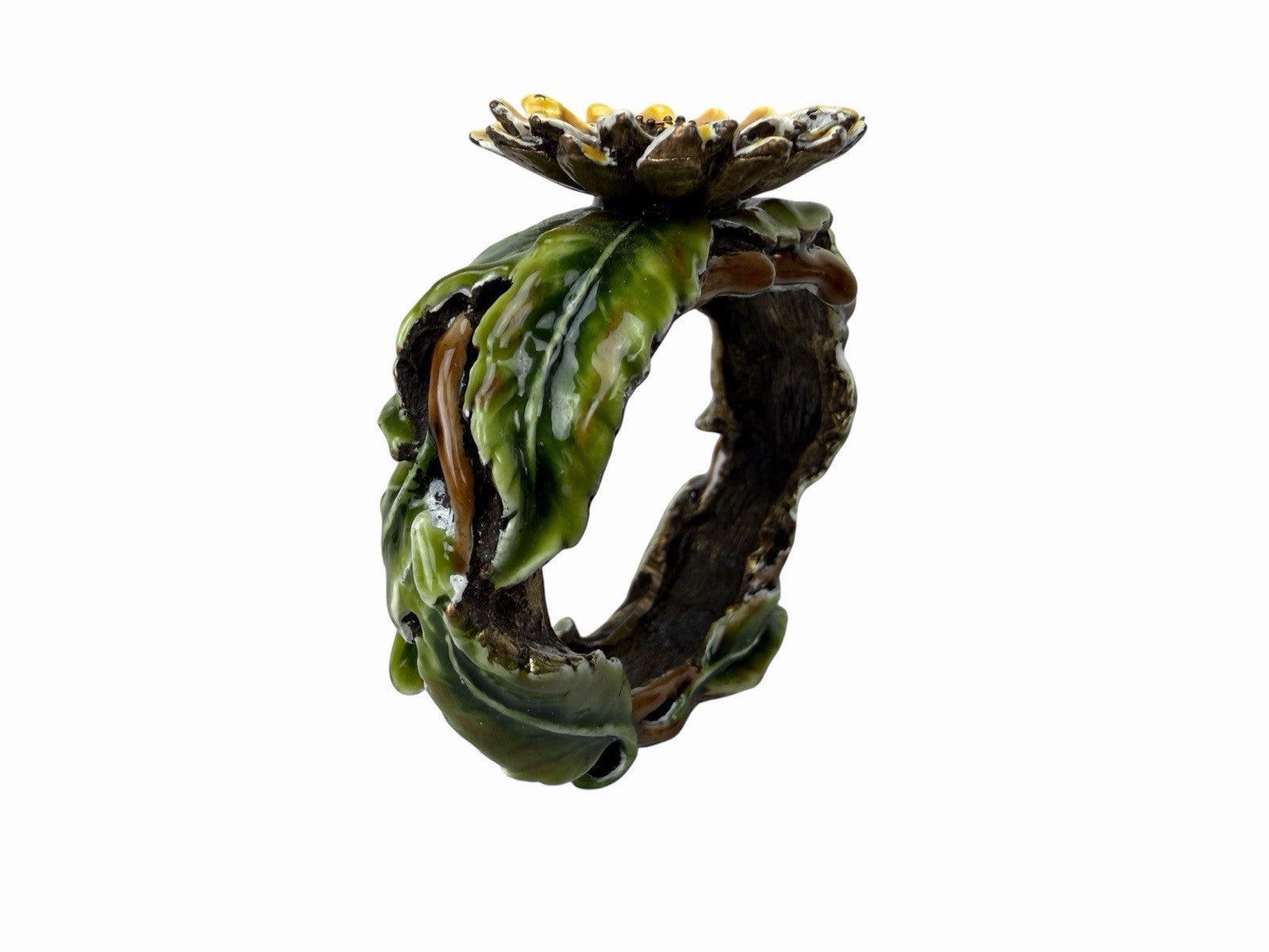 Set Of 3 Sunflower w/ Austrian Crystal Rhinestones NAPKIN RINGS Bronze Metal
