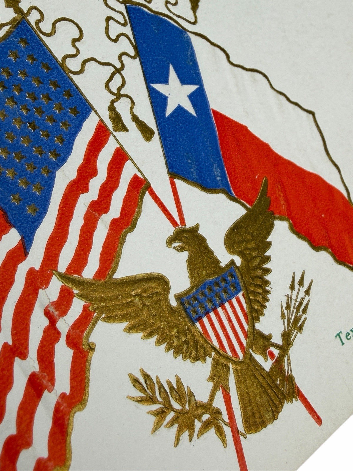 1908 TEXAS / UNITED STATES FLAG Embossed POSTCARD Souvenir Post Card Co