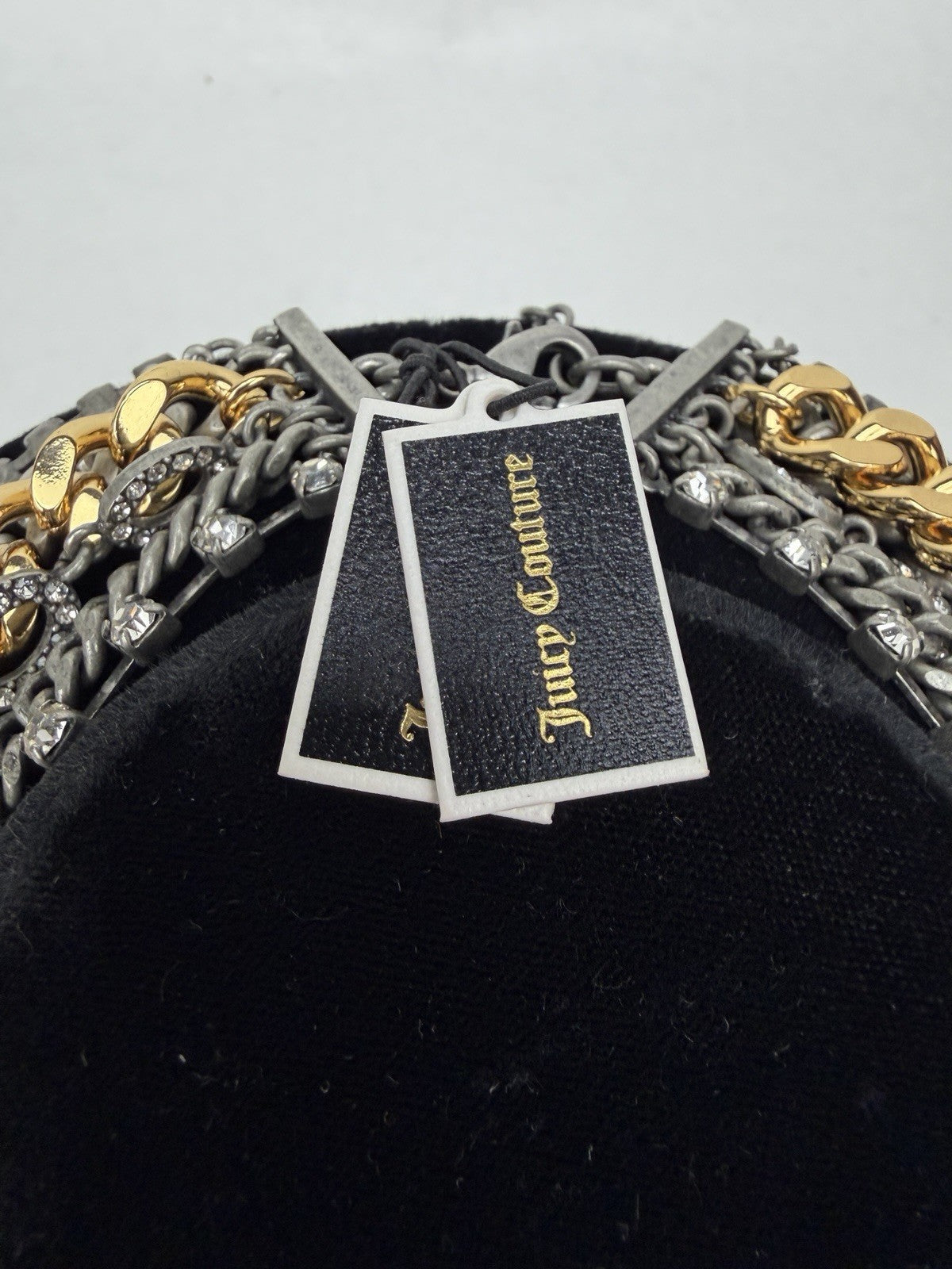 Vintage Y2K JUICY COUTURE Necklace Layered 6-Strand Chain & Crystal Gold Silver