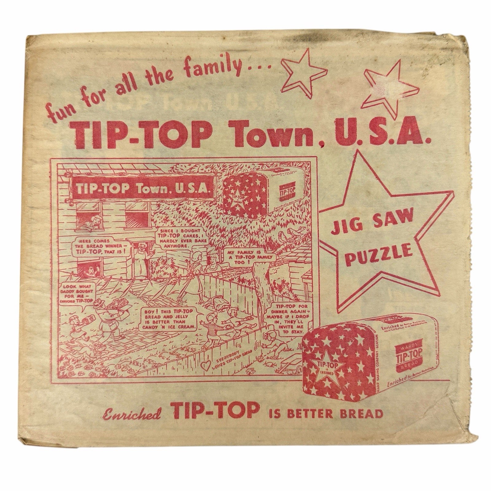 1952 Tip-Top Town USA BREAD Advertising Jigsaw Puzzle + Original Envelope UNUSED