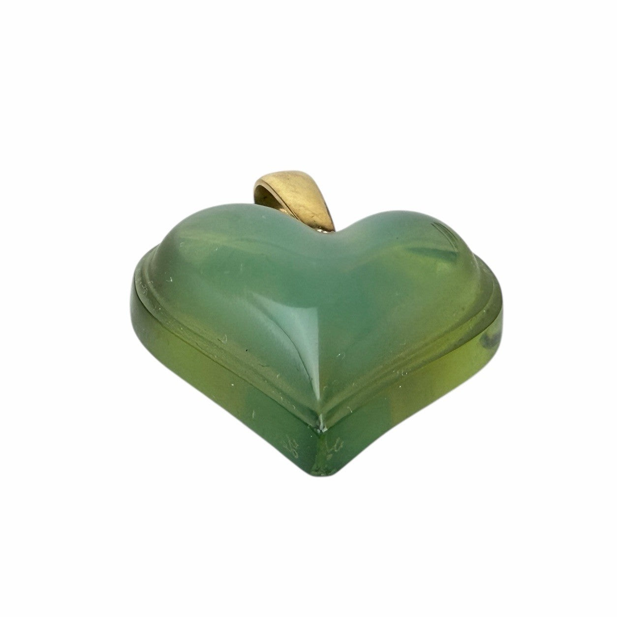 LALIQUE Large Opalescent Green HEART PENDANT Crystal GOLD PLATED BAIL Necklace