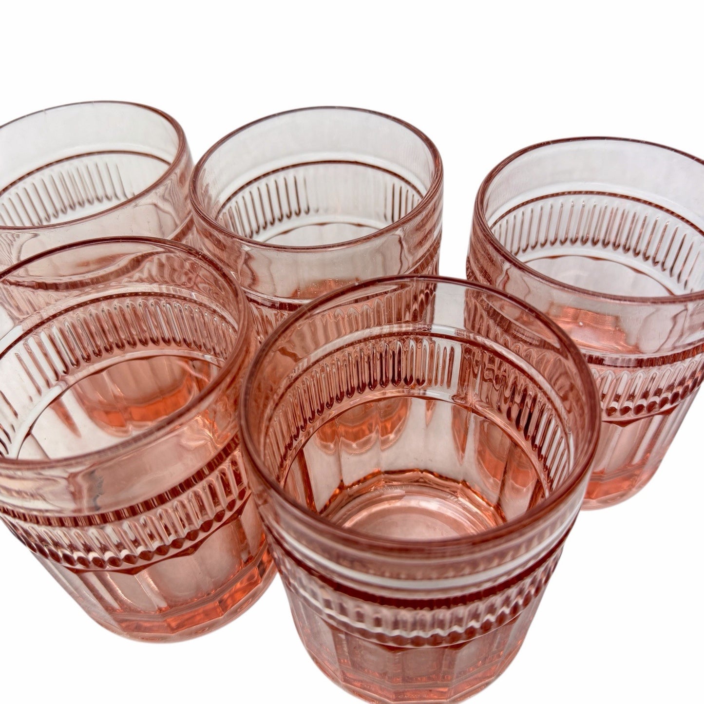5 Vintage ANCHOR HOCKING Double Old Fashioned Glasses Annapolis Rosewater Pink