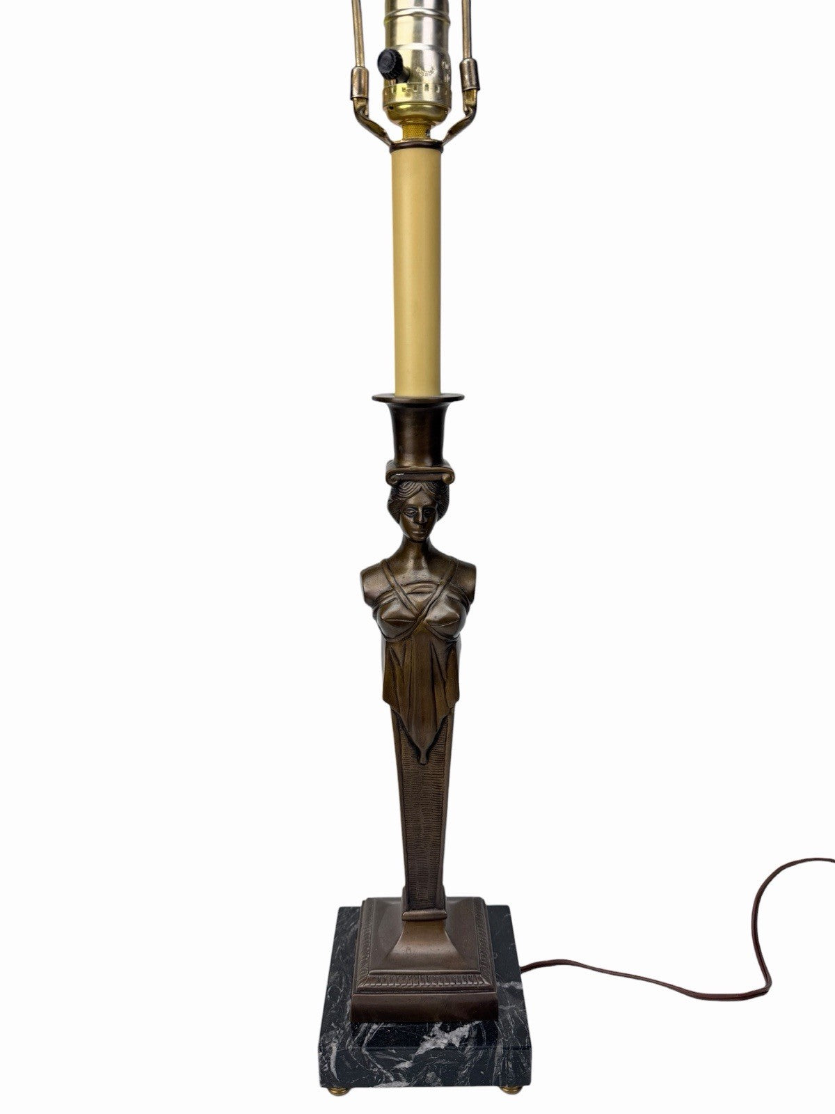 Vintage Hollywood Regency Neoclassical Caryatid Lady Brass Marble Table Lamp 32”