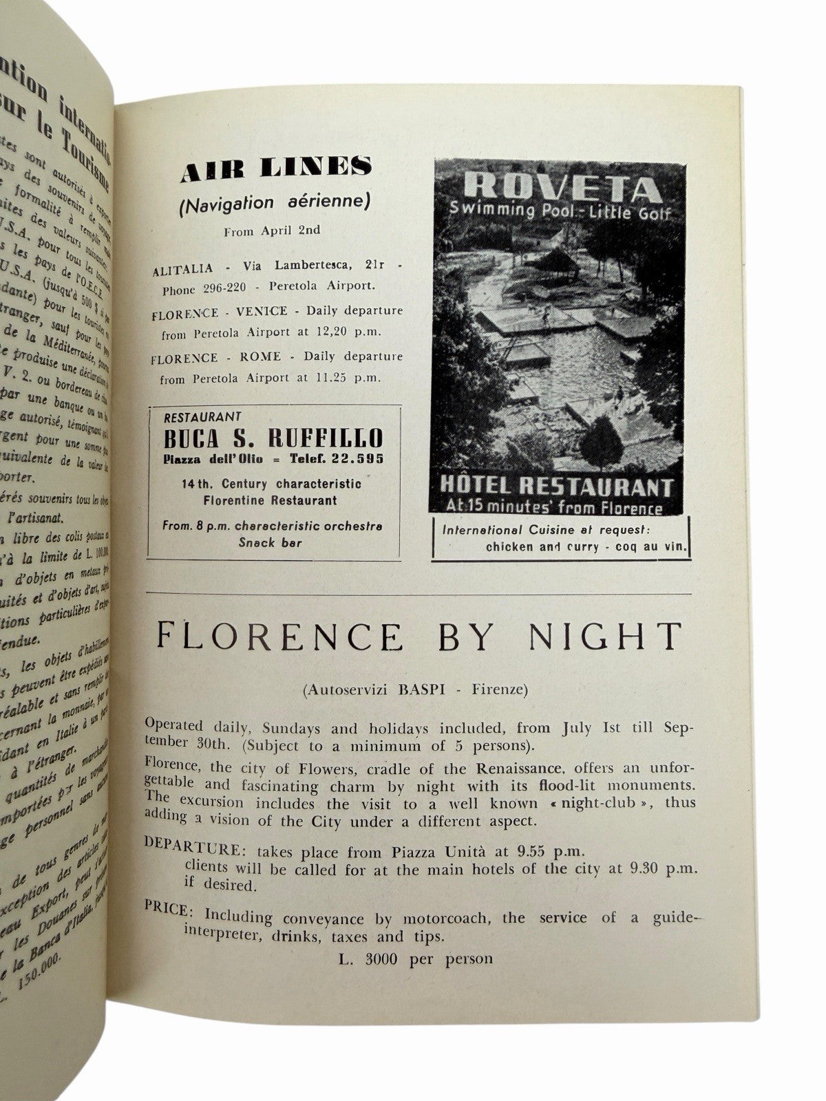Vintage 1959 Italy FLORENCE WEEKLY Tourist Handbook Travel Map Ads Guide Book