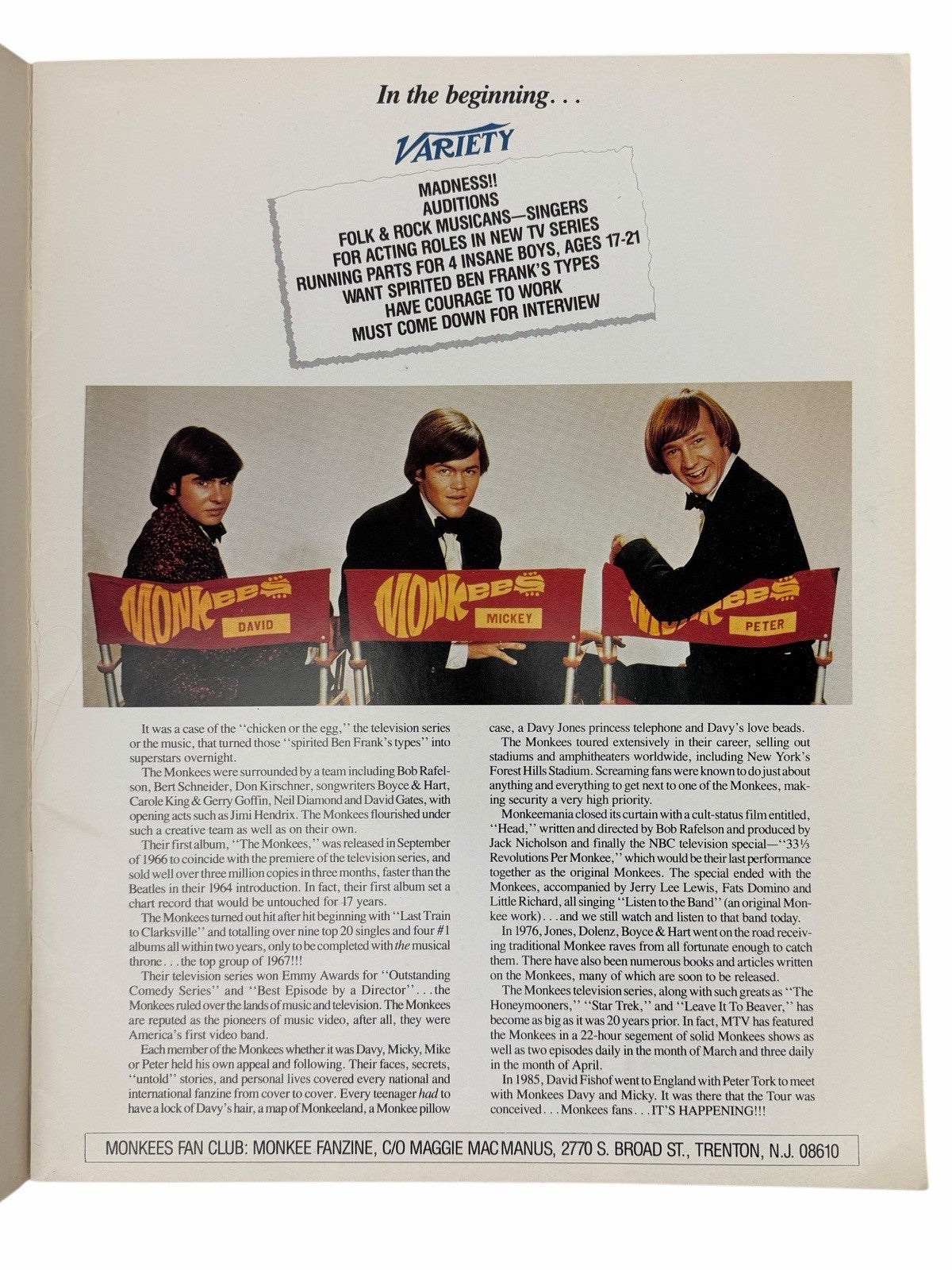 Vintage 1986 THE MONKEES 20th Anniversary World Tour PROGRAM BOOK