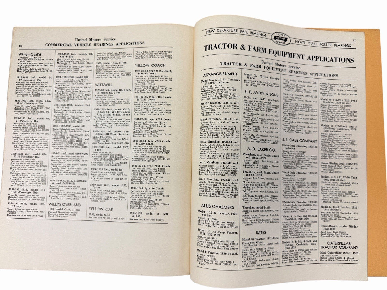 1933 New Departure & Hyatt Bearings Catalog Car & Truck GM United Motors Service