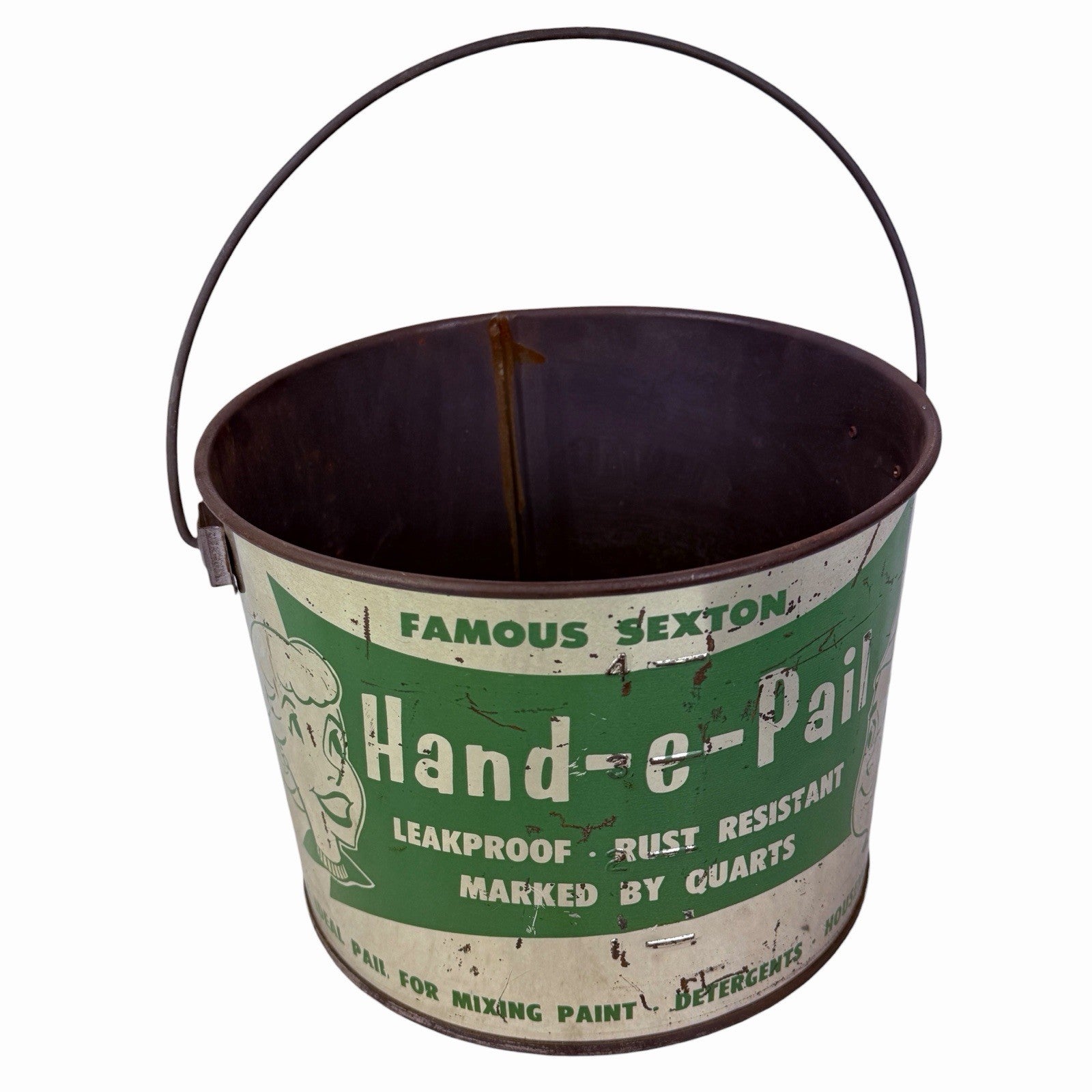 Vintage 1950s Famous Sexton HAND-E-PAIL  Advertising Tin Bucket Silkscreen Paint