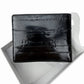 LEE SANDS Black EEL SKIN LEATHER Bifold Wallet RFID Window Flap NEW IN BOX