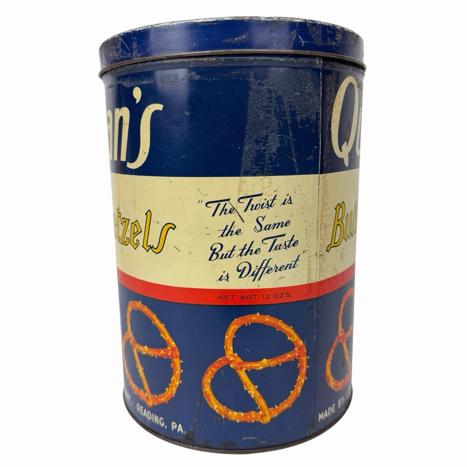 Vintage 1960's QUINLAN’S Butter Pretzel Twists Can Tin Reading, PA 12 oz.