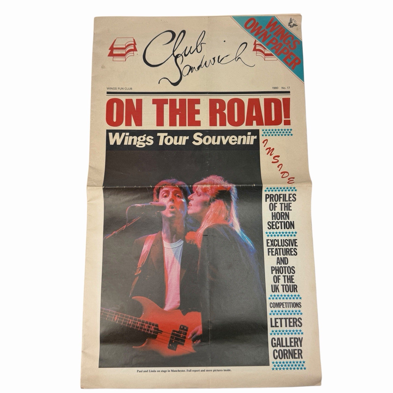 Vintage 1980 CLUB SANDWICH #17 Paul McCartney Wings Fan Club Tour Newspaper