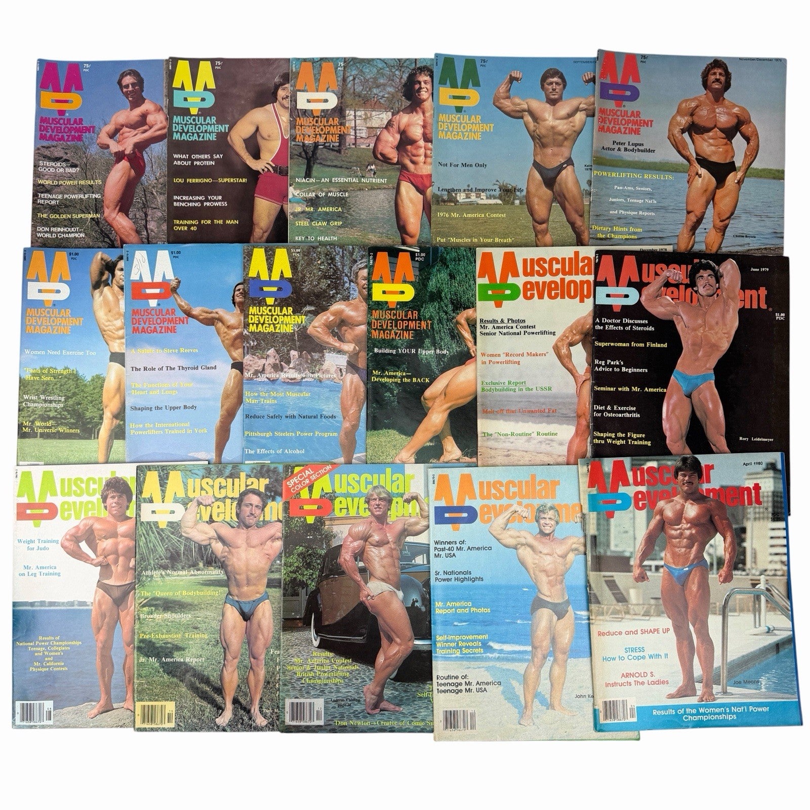 Lot of 16 MUSCULAR DEVELOPMENT Magazine Issues 1976-1980 Bodybuilding Fitness