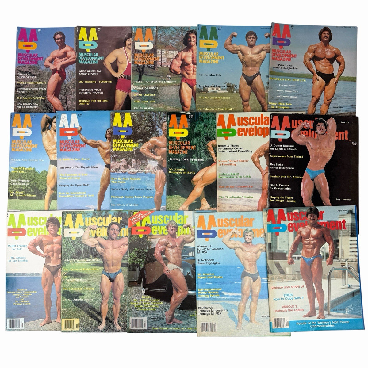 Lot of 16 MUSCULAR DEVELOPMENT Magazine Issues 1976-1980 Bodybuilding Fitness