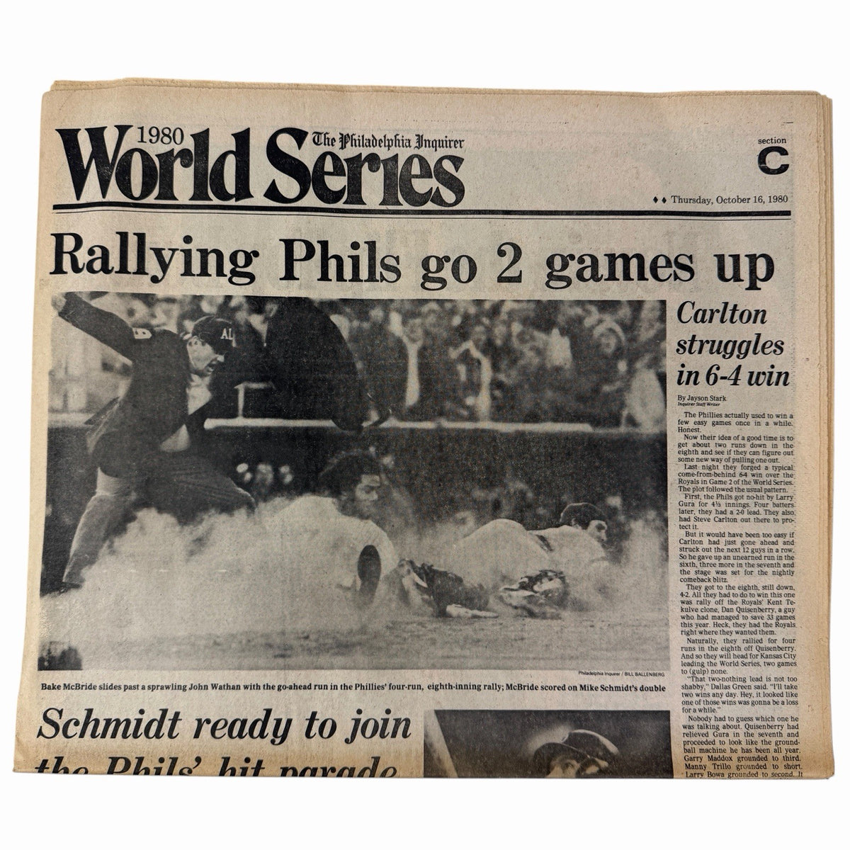 PHILLIES 1980 WORLD SERIES CHAMPIONS Philadelphia Inquirer Newspaper Collection