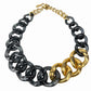 Vintage Gold & Gray Lucite Chunky Cuban Chain Link Necklace ITALY Luisa Spagnoli
