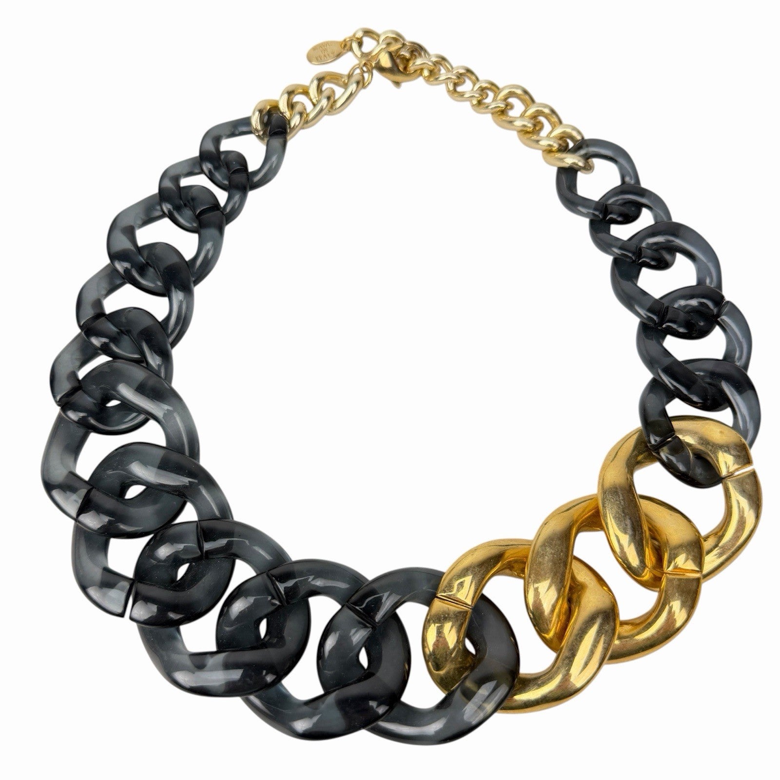 Vintage Gold & Gray Lucite Chunky Cuban Chain Link Necklace ITALY Luisa Spagnoli