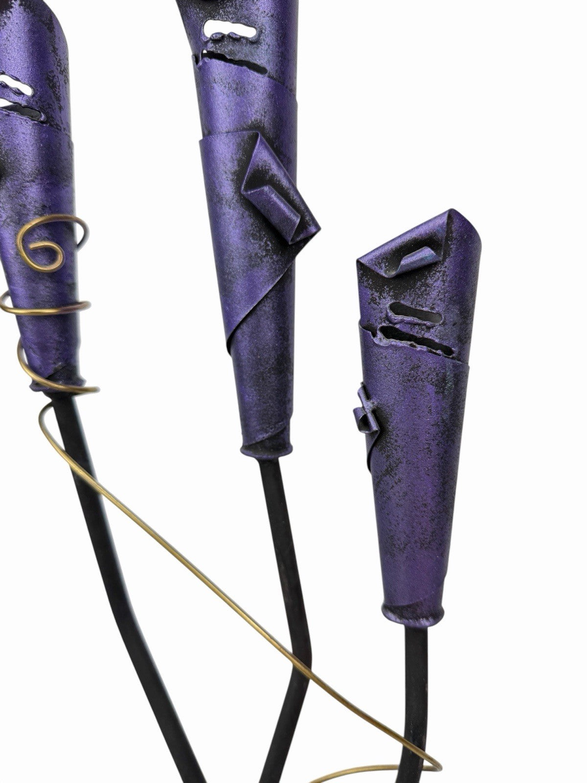 Vintage Postmodern 3 CANDLE HOLDER 19” Purple Metal Sculpture Candelabra Memphis