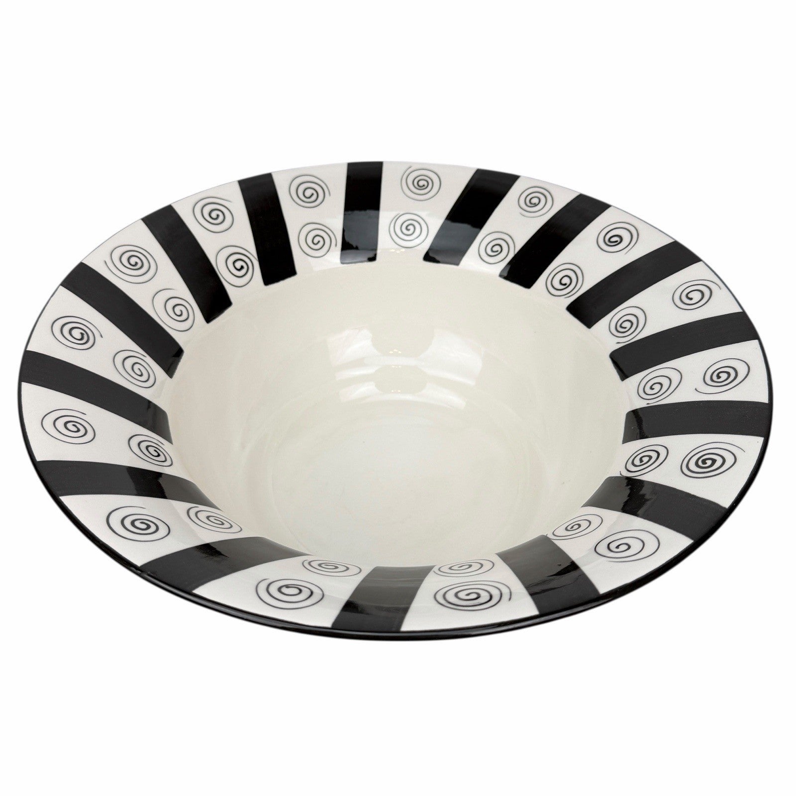 MIKASA Laurie Gates ANSONIA 15.5” Centerpiece Fruit Bowl BLACK & WHITE SWIRL