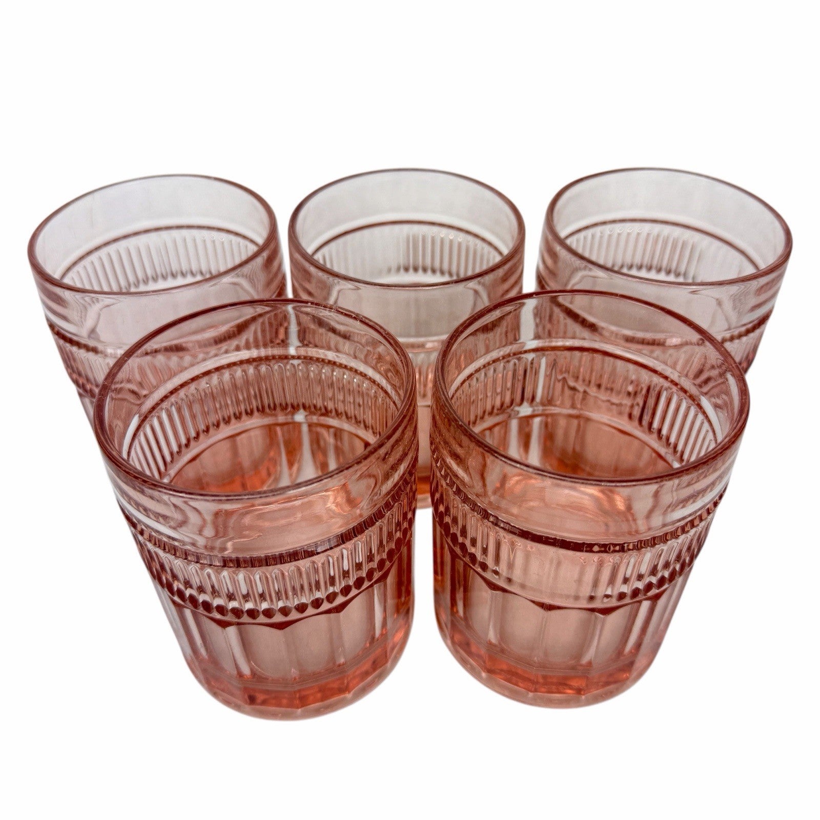 5 Vintage ANCHOR HOCKING Double Old Fashioned Glasses Annapolis Rosewater Pink