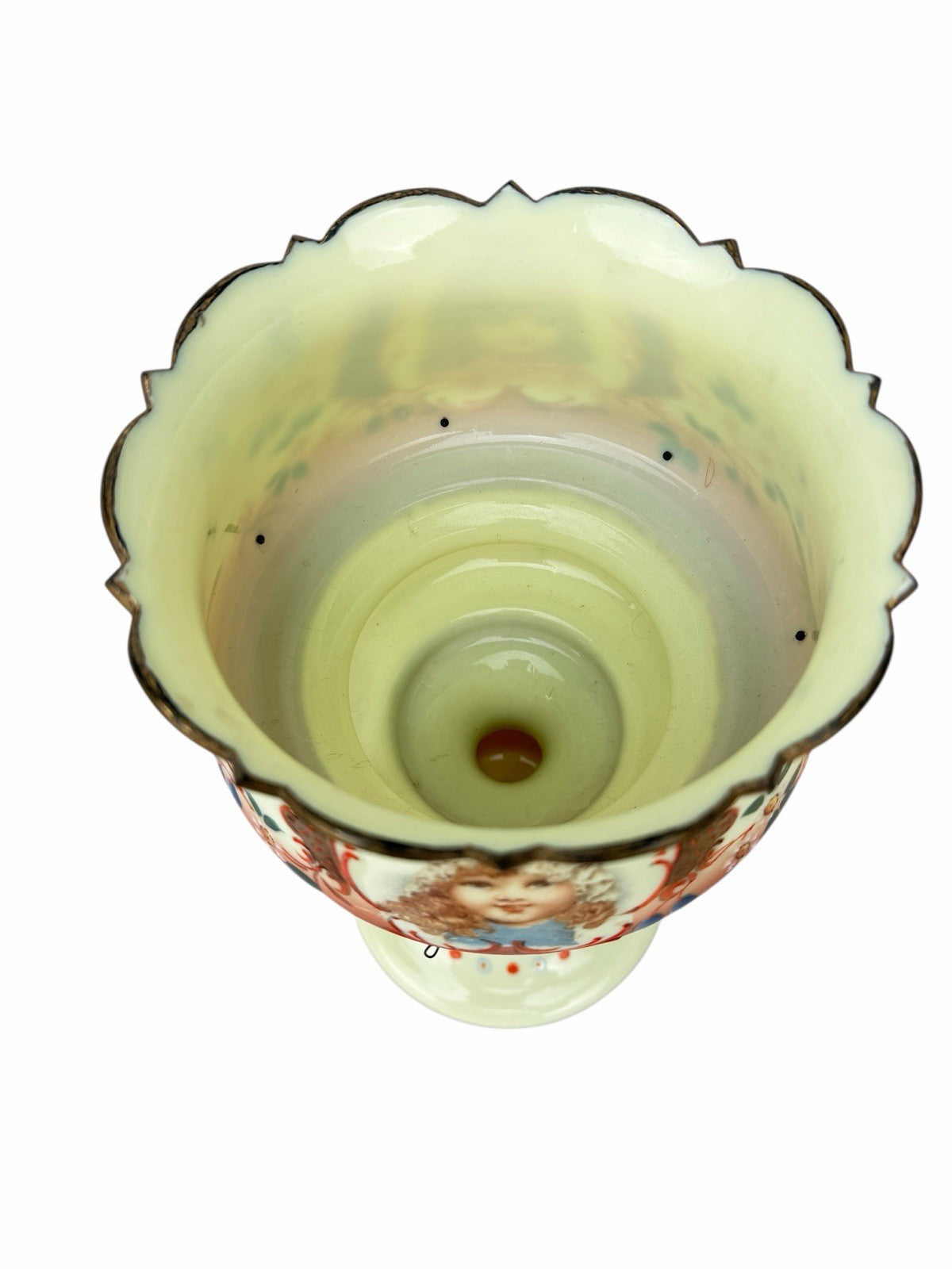 Antique Victorian Bohemian Bristol Glass CHILD PORTRAIT Mantle Lustre Luster