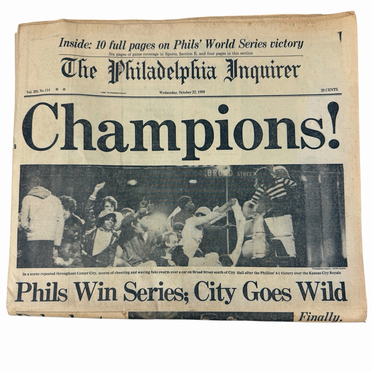 PHILLIES 1980 WORLD SERIES CHAMPIONS Philadelphia Inquirer Newspaper Collection