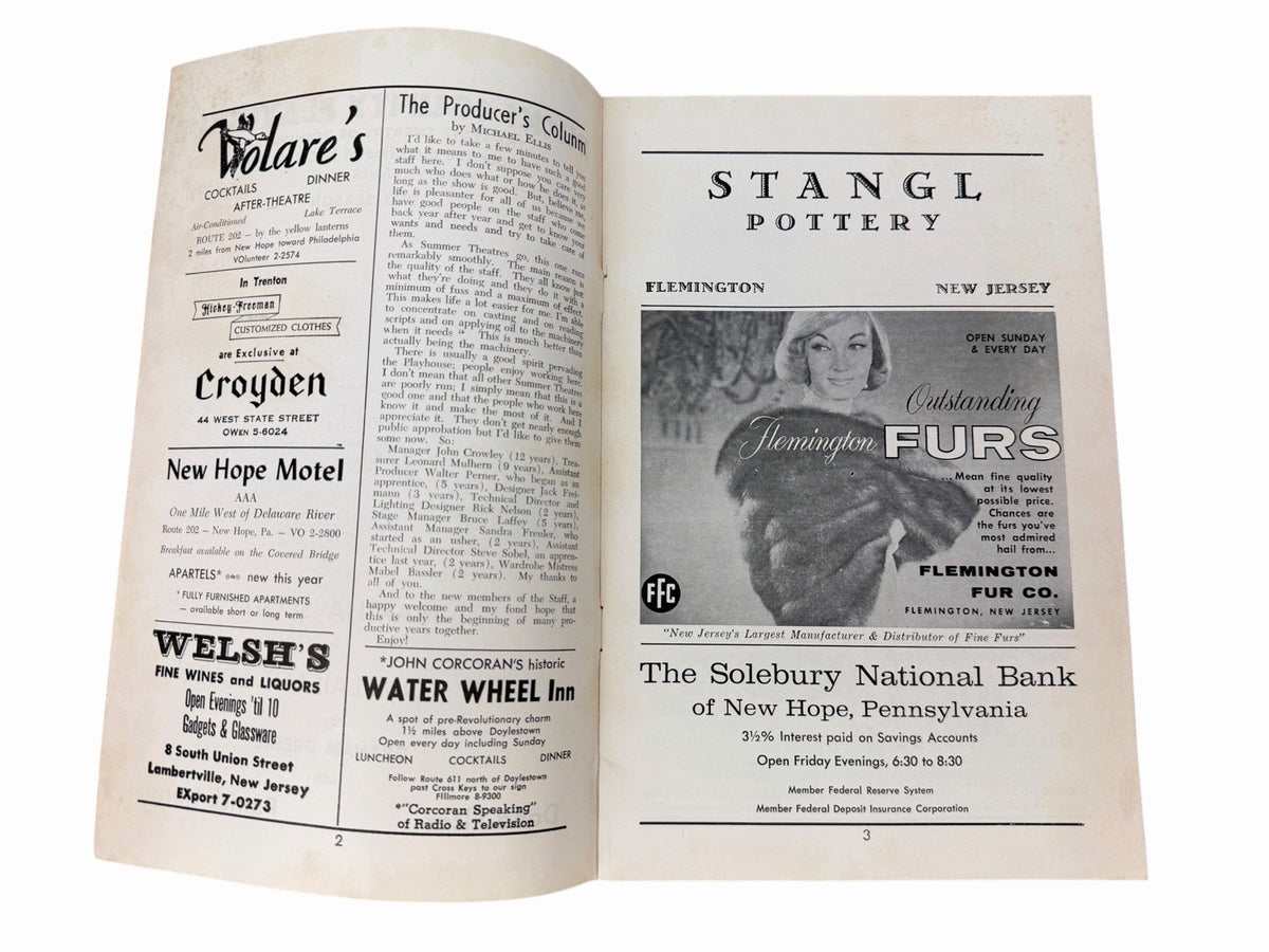 Vintage 1962 Bucks County Playhouse NEW HOPE PA Playbill & Season Handbill Flyer