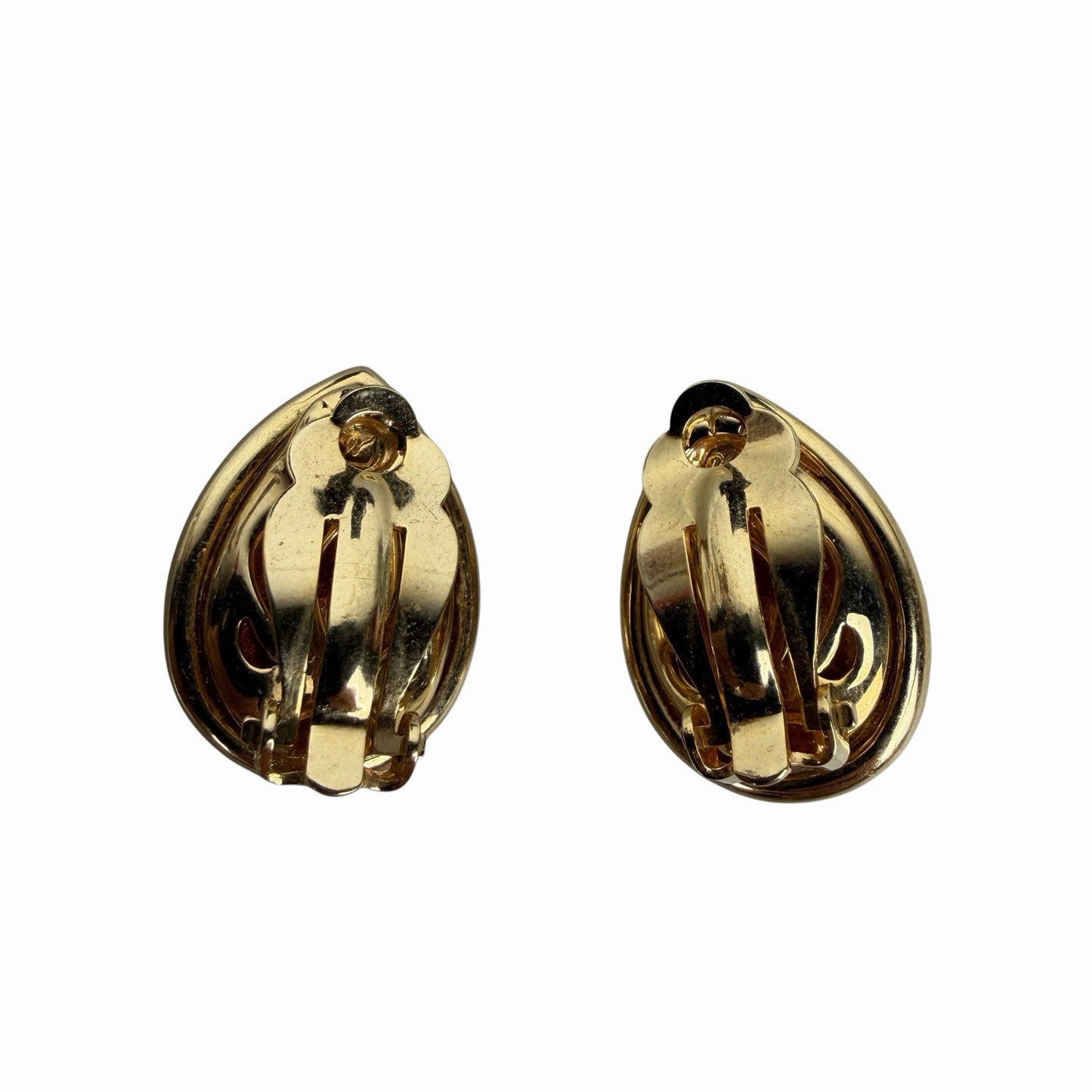 Vintage SWAROVSKI Teardrop Pear Gold Tone Crystal Pave Clip-On EARRINGS Costume