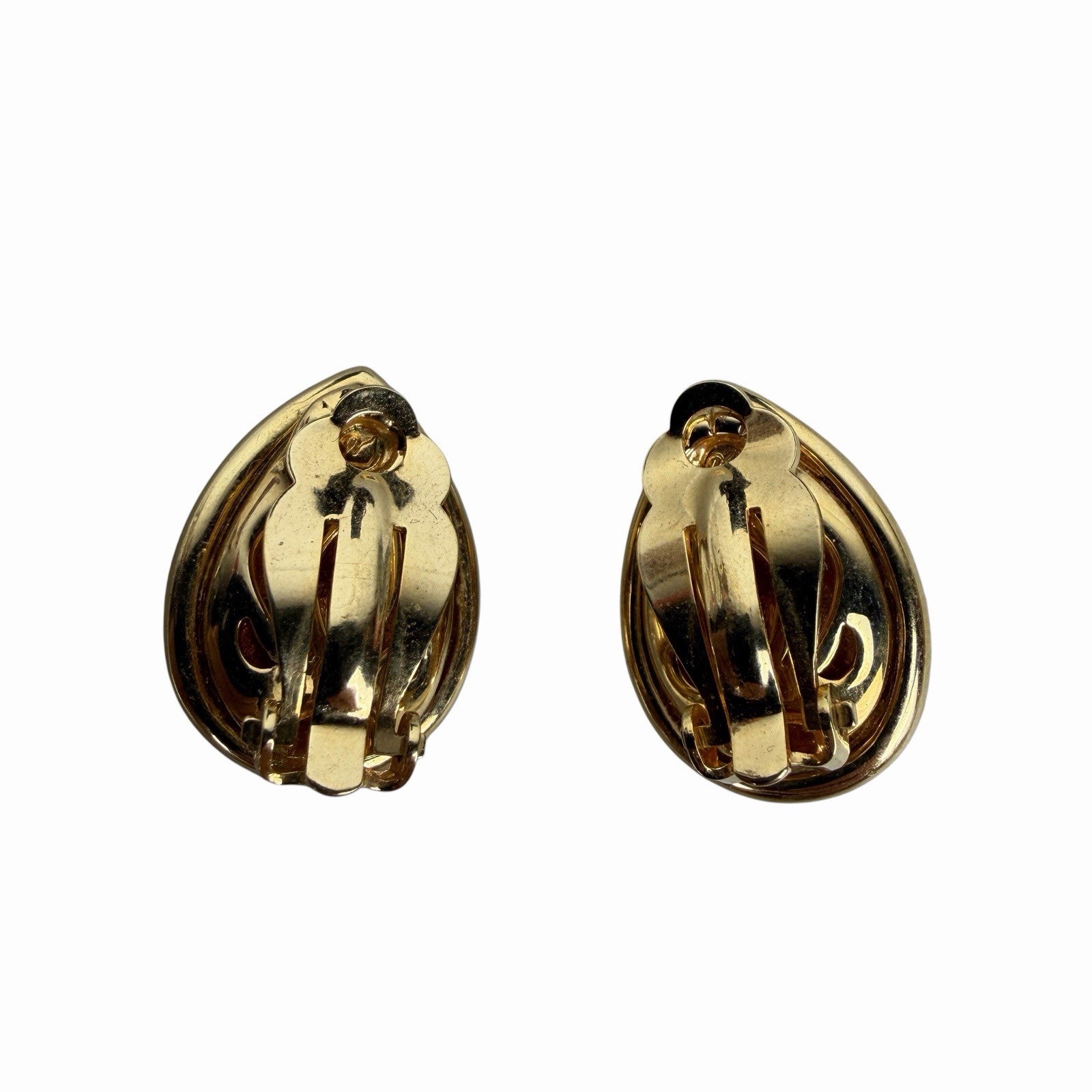 Vintage SWAROVSKI Teardrop Pear Gold Tone Crystal Pave Clip-On EARRINGS Costume