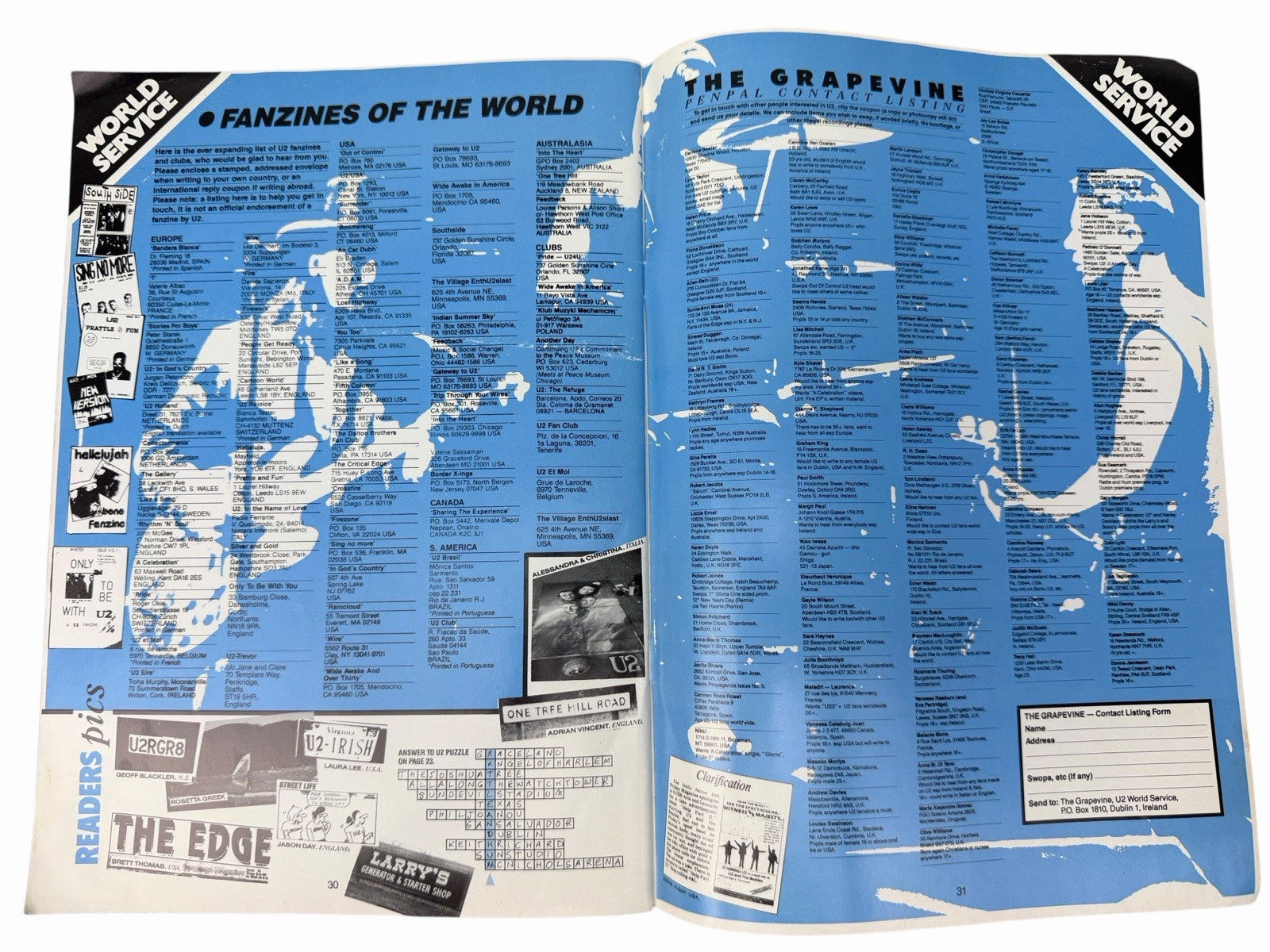 U2 PROPAGANDA World Service Fan Club Magazine Issue No. 12 1990 Love Town Tour