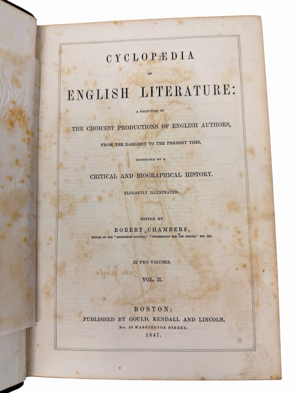 1847 CYCLOPAEDIA OF ENGLISH LITERATURE Volumes 1 & 2 by R. CHAMBERS Antique Book