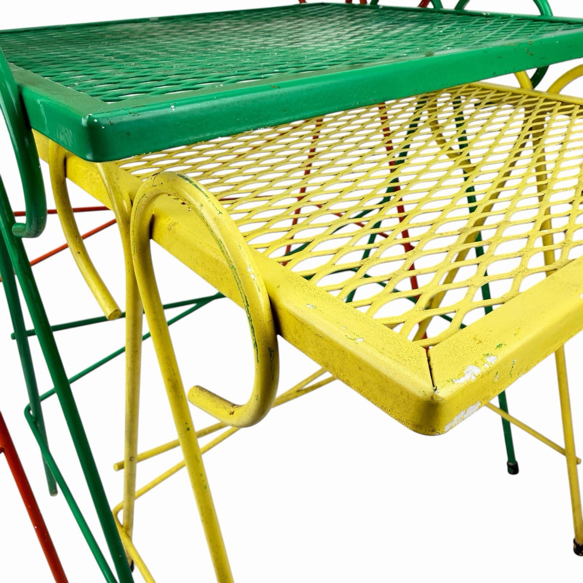 Vintage 1950s MCM Wrought Iron Mesh Salterini Style Nesting Side Tables Set Of 3
