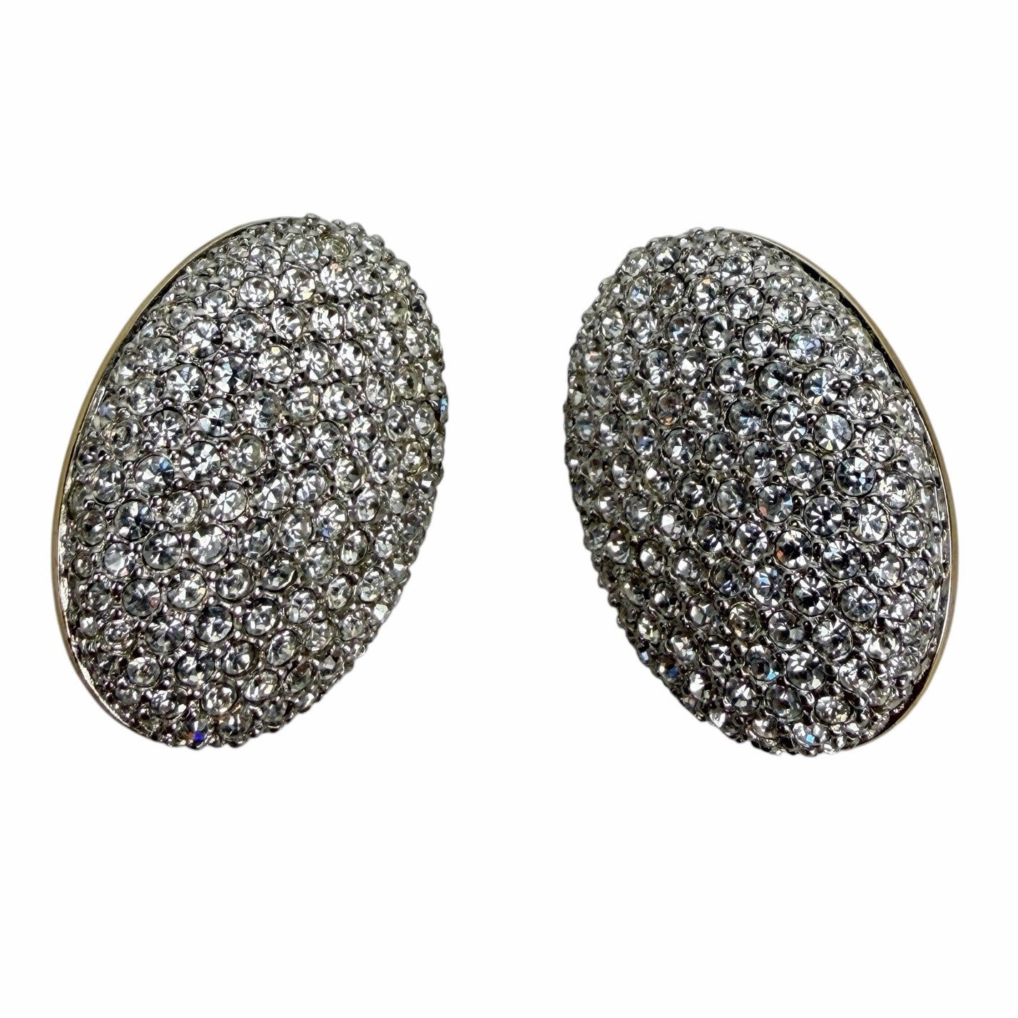 SWAROVSKI Large Oval Gold Tone Pave Crystal Rhinestone Clip-On EARRINGS Signed