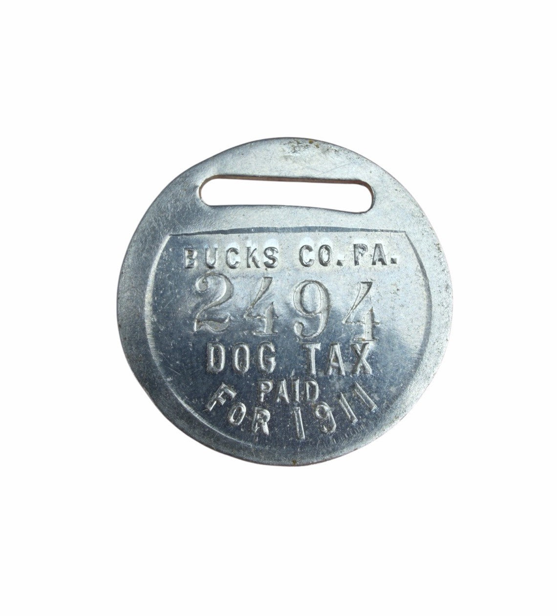 Antique 1911 DOG TAG LICENSE TAX Registration BUCKS COUNTY PA Pennsylvania Token