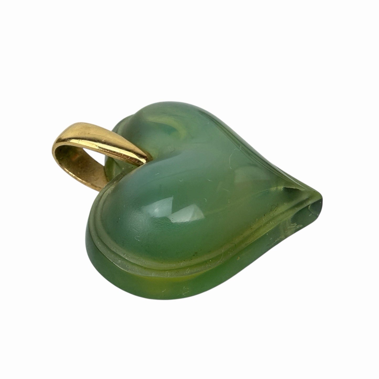 LALIQUE Large Opalescent Green HEART PENDANT Crystal GOLD PLATED BAIL Necklace