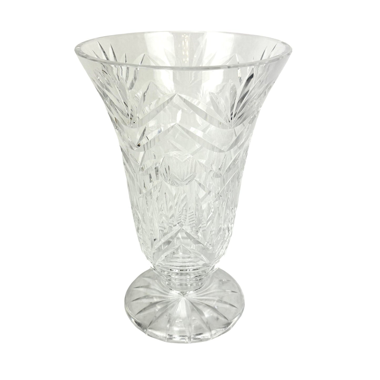 Vintage WATERFORD 10” Cut Crystal Fan Footed Flower Vase SIGNED Gothic Mark