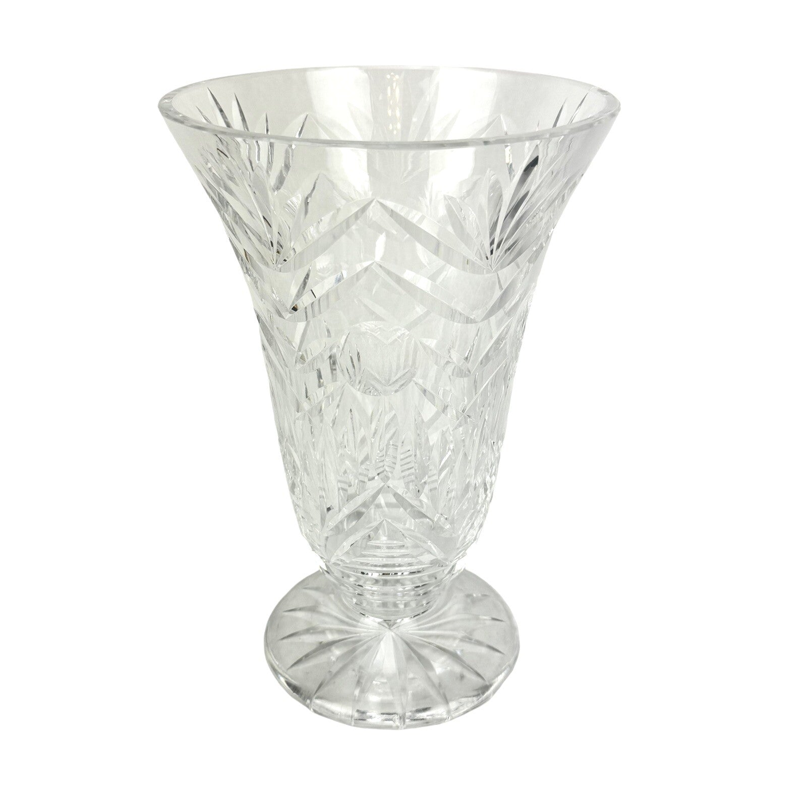 Vintage WATERFORD 10” Cut Crystal Fan Footed Flower Vase SIGNED Gothic Mark