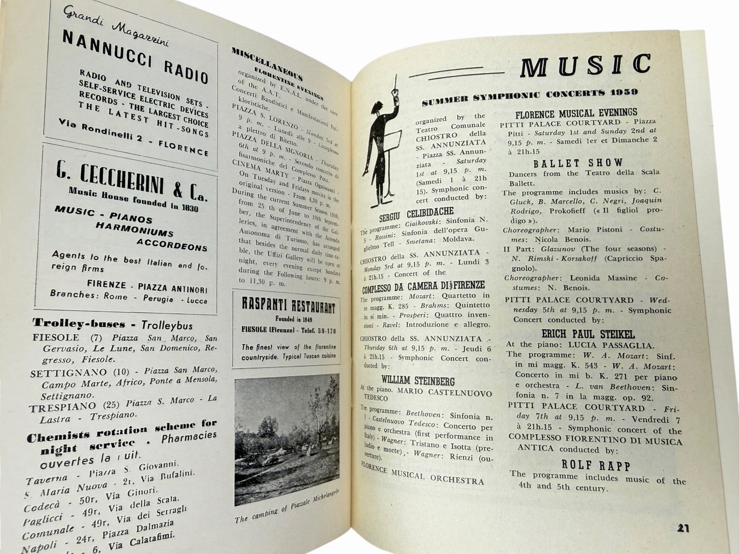 Vintage 1959 Italy FLORENCE WEEKLY Tourist Handbook Travel Map Ads Guide Book