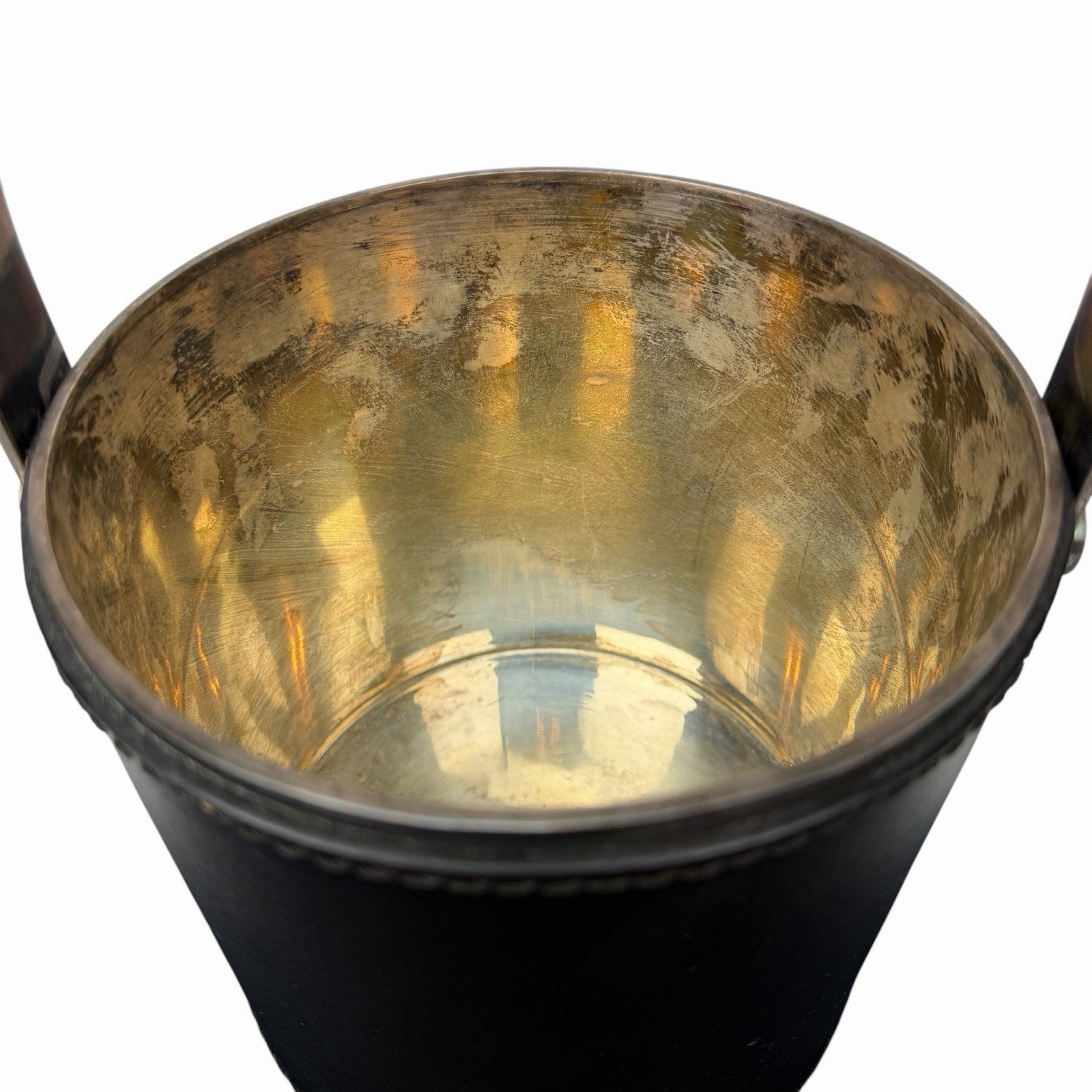 Vintage RALPH LAUREN Leather / Silver Plated ICE BUCKET w/ Swing Handle DUST BAG
