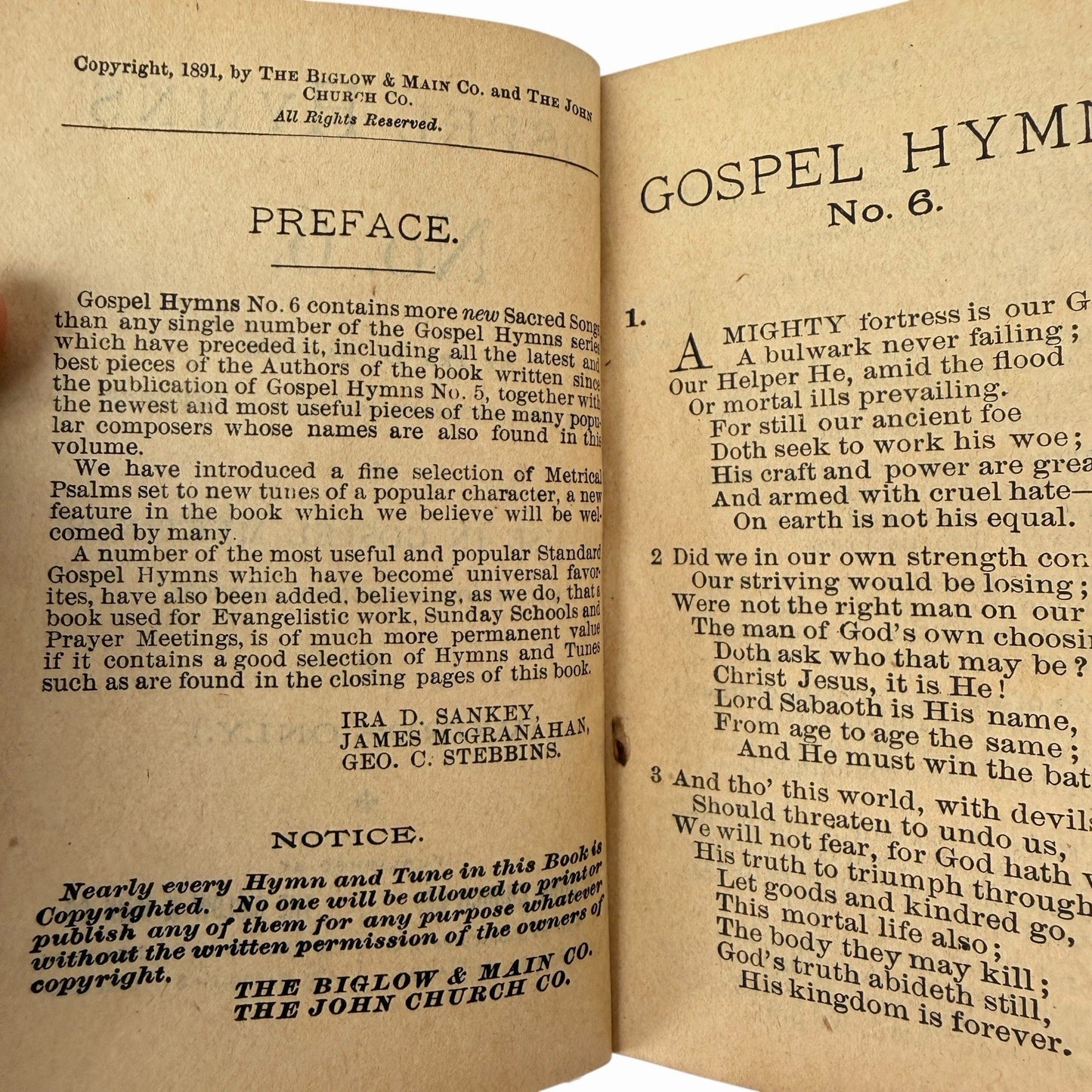 1891 Gospel Hymns No. 6 (Words Only) by Ira Sankey Biglow & Main / John Church