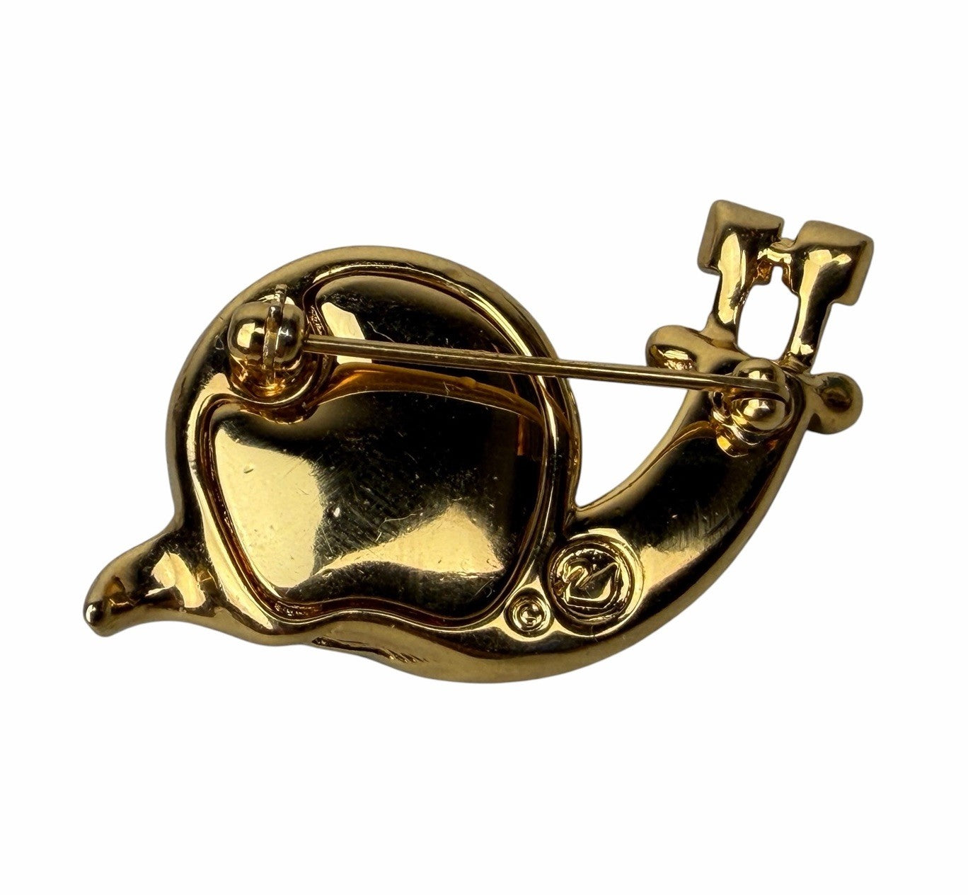 Vintage SWAROVSKI Black, Gold, Green Crystal SNAIL BROOCH PIN Signed